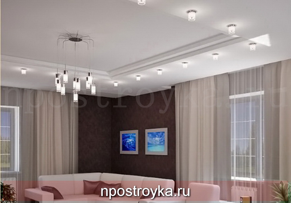 двухуровневые натяжные потолки фото