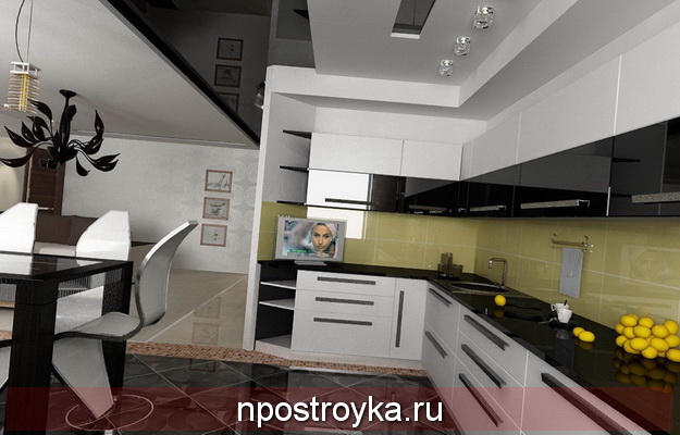 Натяжной потолок на кухне глянцевый