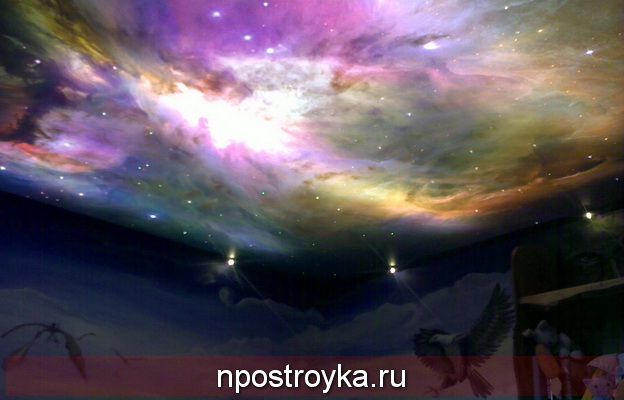натяжной потолок в интерьере Хай-тек
