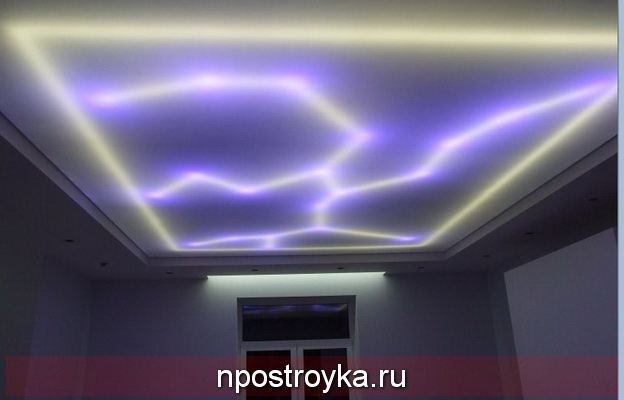 натяжной потолок в интерьере Хай-тек