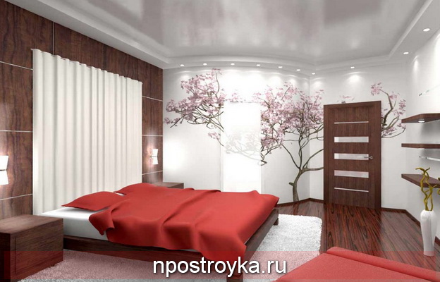 натяжной потолок в интерьере Кантри