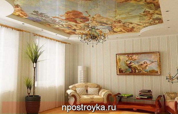 натяжной потолок в интерьере Классический