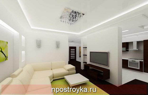 натяжной потолок в интерьере Модерн
