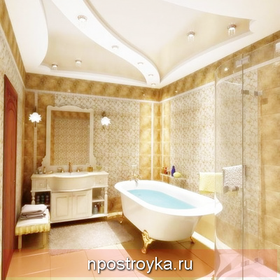Комбинированный натяжной потолок в ванной (ткань и сатин). Комбинированный натяжной потолок в ванной (ткань и сатин).